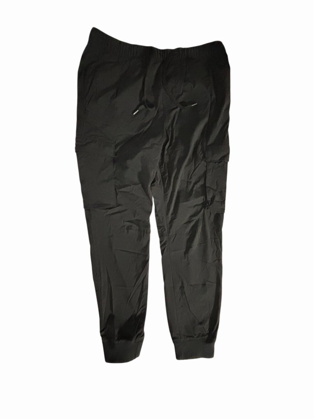 H&M Men's Black Slim Fit Cargo Jogger Pants Size L Drawstring Nylon Stretch Util
